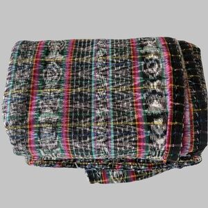 Guatemalan Maya Jaspe Indigo Ikat Plaid Textile –Handwoven Full Panel 36” x 224”